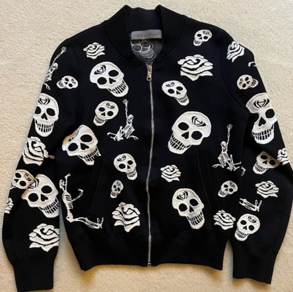 Ali and Dereck Jackets & Blazers - Ali and Dereck Black Skull and Rose Sweater Jacket